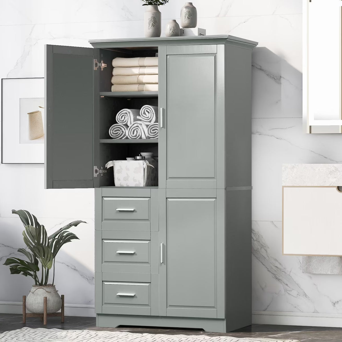 Bathroom Cabinet, 62.2" Tall Storage Cabinet with Doors and Shelves - Product image 1