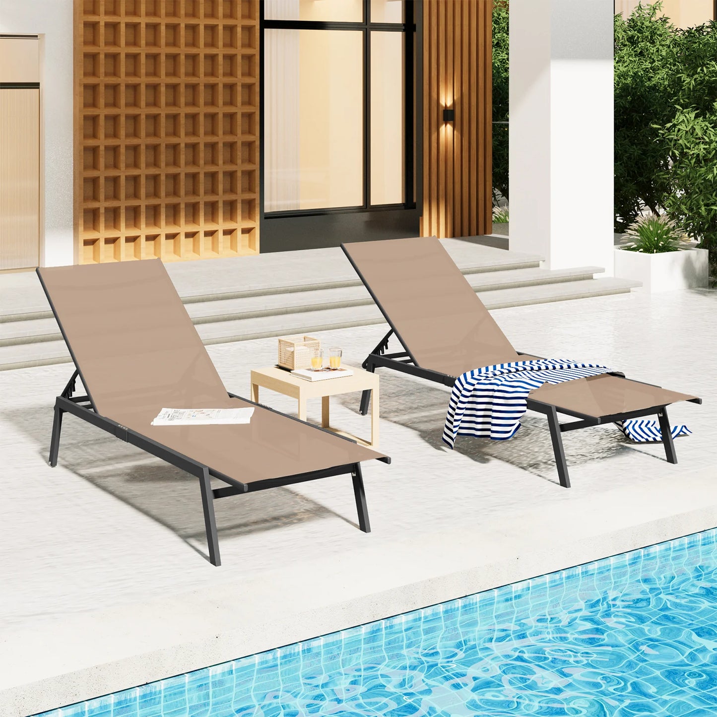 AECOJOY Patio Lounge Chairs, Outdoor Chaise Lounge with Wheels, Beige, 4PCS - Product image 8