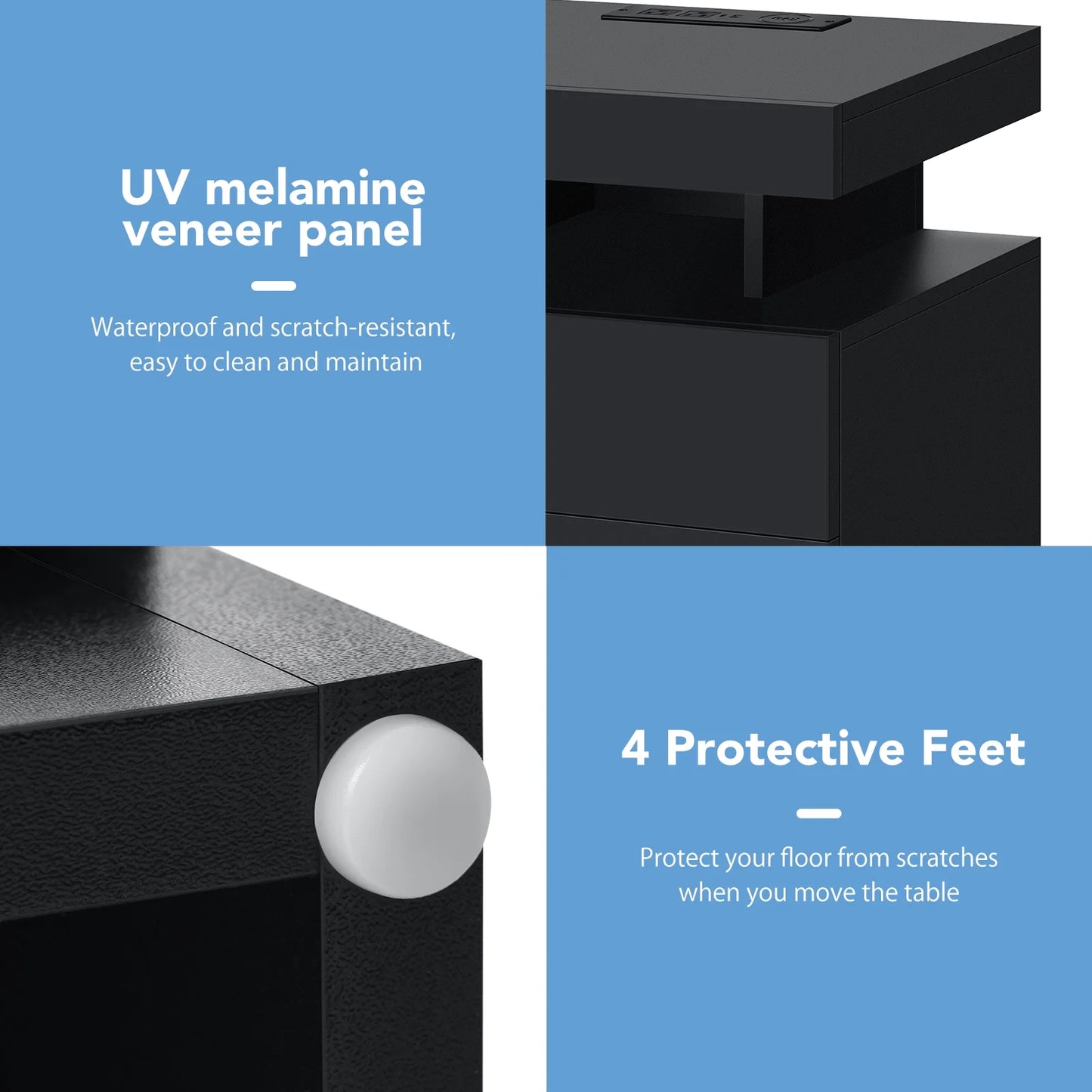 Hommpa LED Nightstand Wireless Charging Station USB Type C Outlets Bedside Table 3 Drawers Black Night - Product image 12