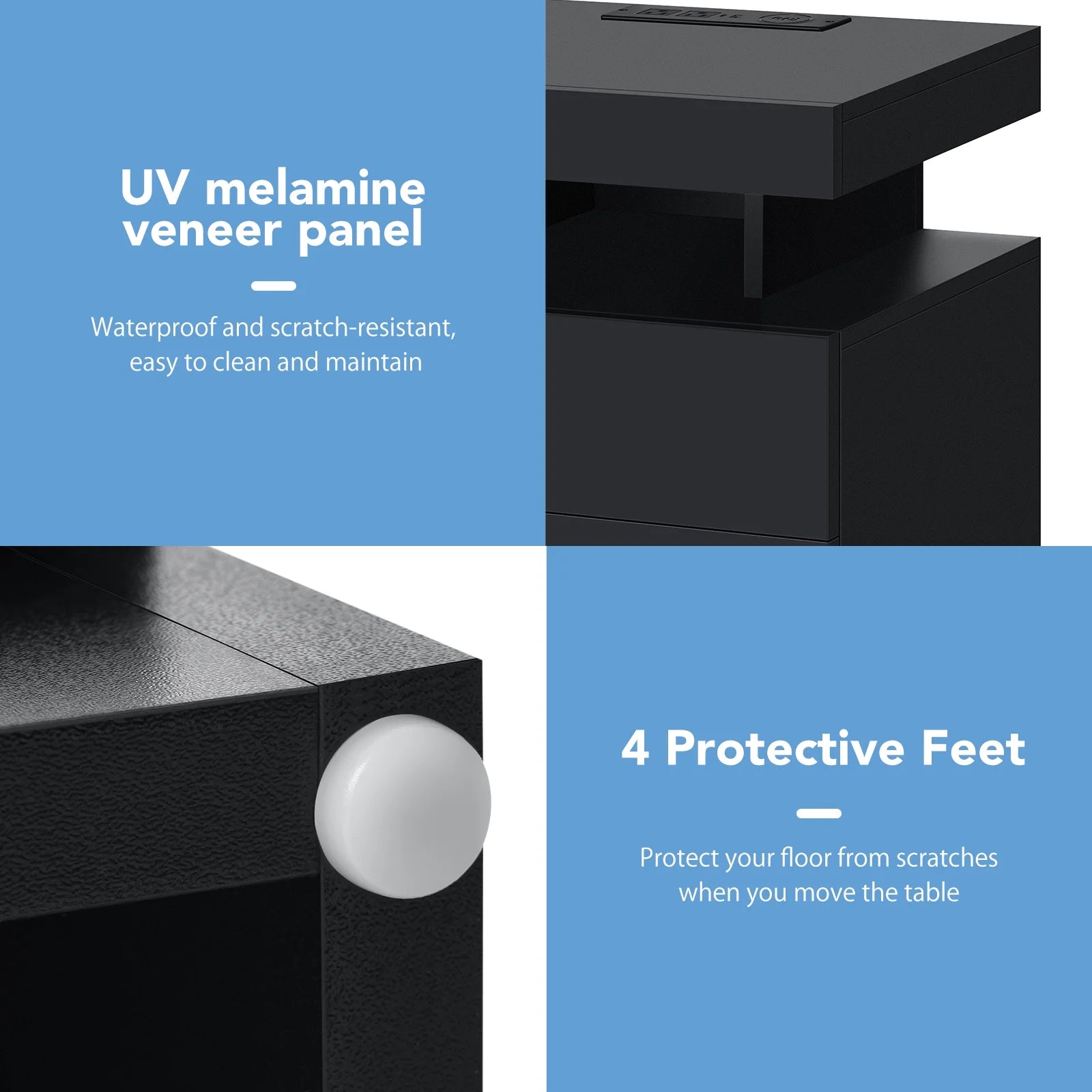 Hommpa LED Nightstand Wireless Charging Station USB Type C Outlets Bedside Table 3 Drawers Black Night - Product image 12