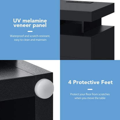 Hommpa LED Nightstand Wireless Charging Station USB Type C Outlets Bedside Table 3 Drawers Black Night - Product image 12