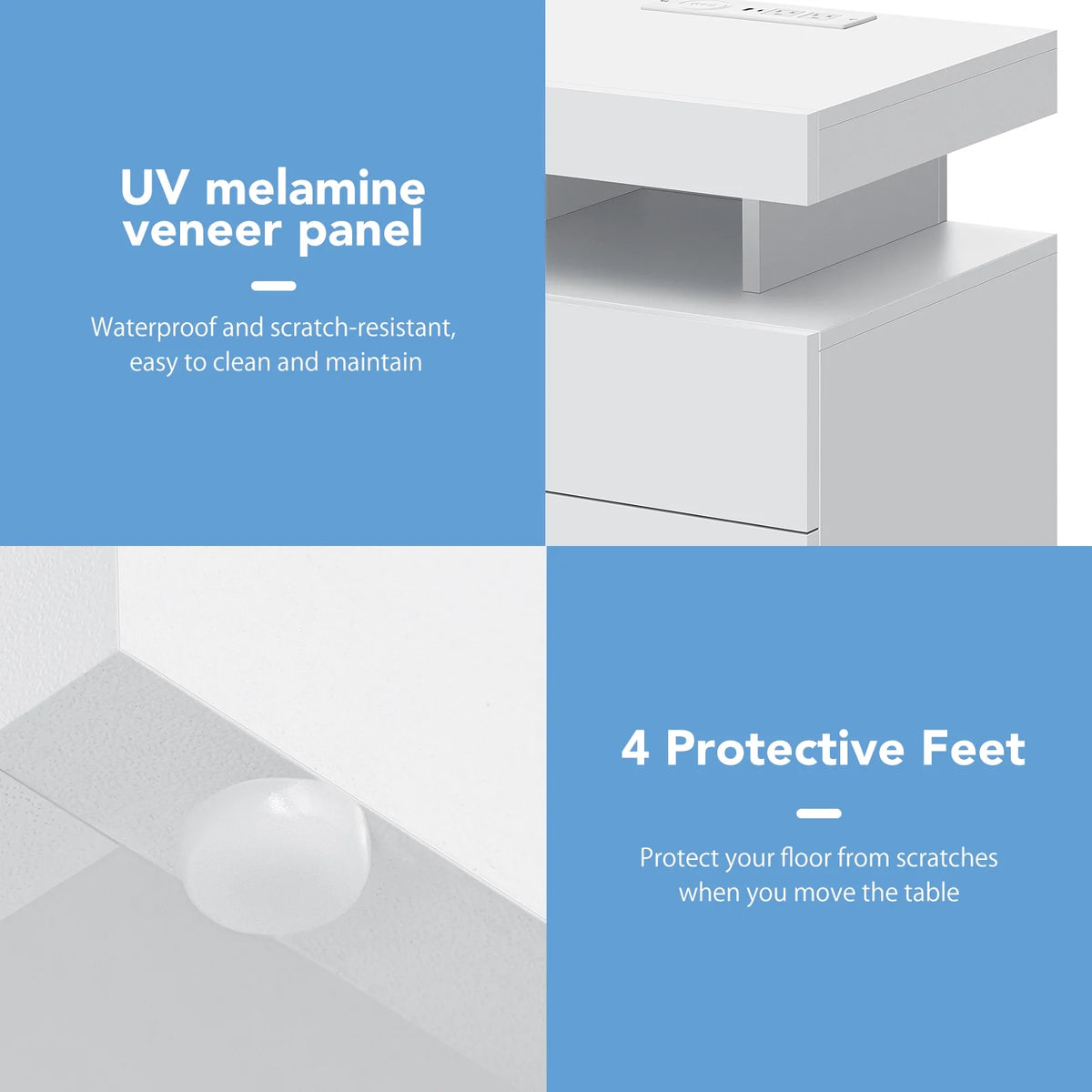 Hommpa LED Nightstand Wireless Charging Station USB Type C Outlets Bedside Table 3 Drawers Black Night - Product image 40