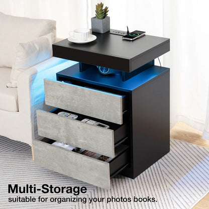 Hommpa LED Nightstand Wireless Charging Station USB Type C Outlets Bedside Table 3 Drawers Black Night - Product image 27