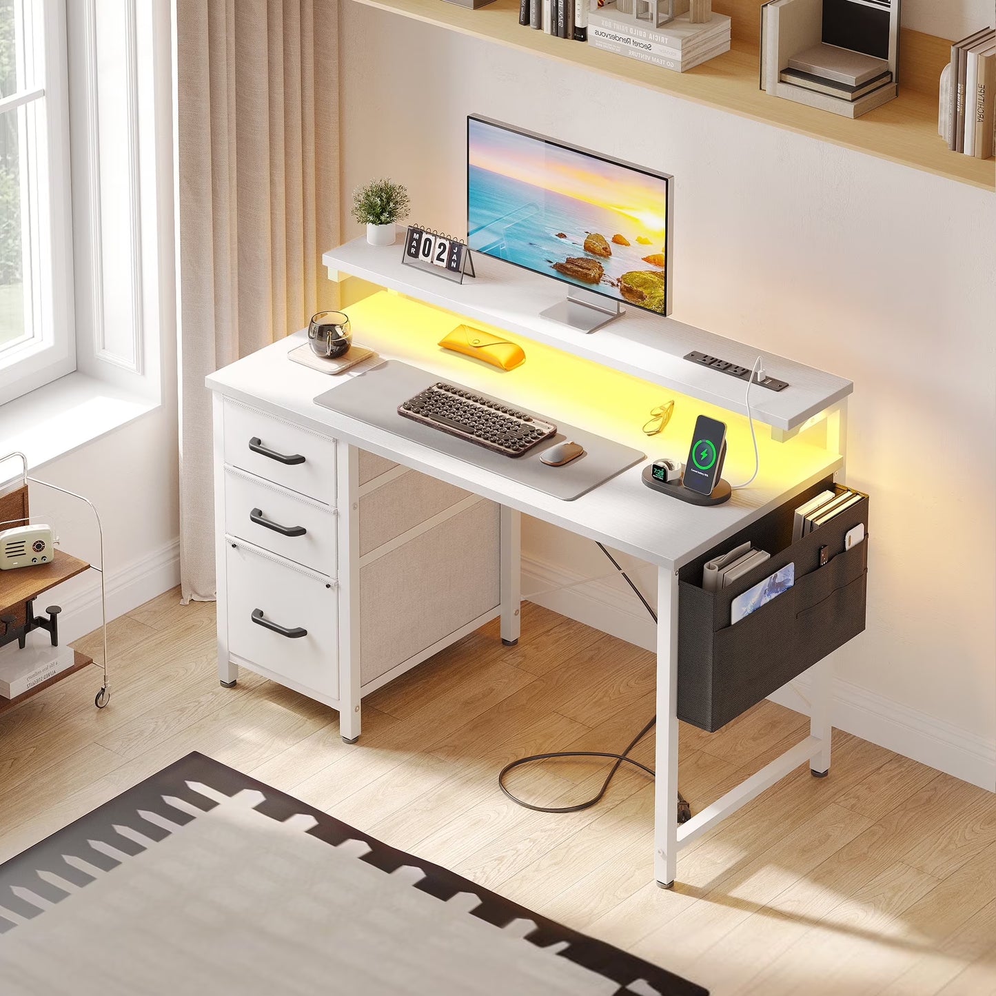 40 in Computer Desk with Power Outlets & LED Lights, Home Office Desk with 3 Drawers & Adjustable Monitor - Product image 5