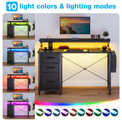 40 in Computer Desk with Power Outlets & LED Lights, Home Office Desk with 3 Drawers & Adjustable Monitor - Product image 13
