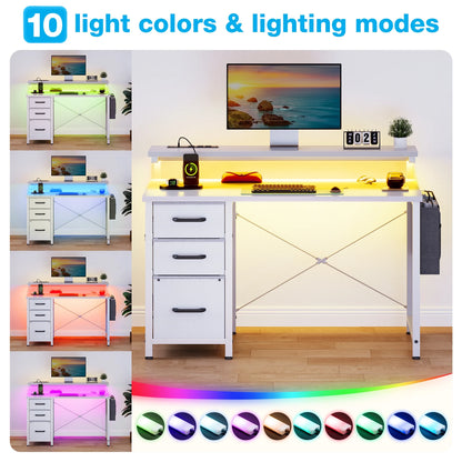 40 in Computer Desk with Power Outlets & LED Lights, Home Office Desk with 3 Drawers & Adjustable Monitor - Product image 22