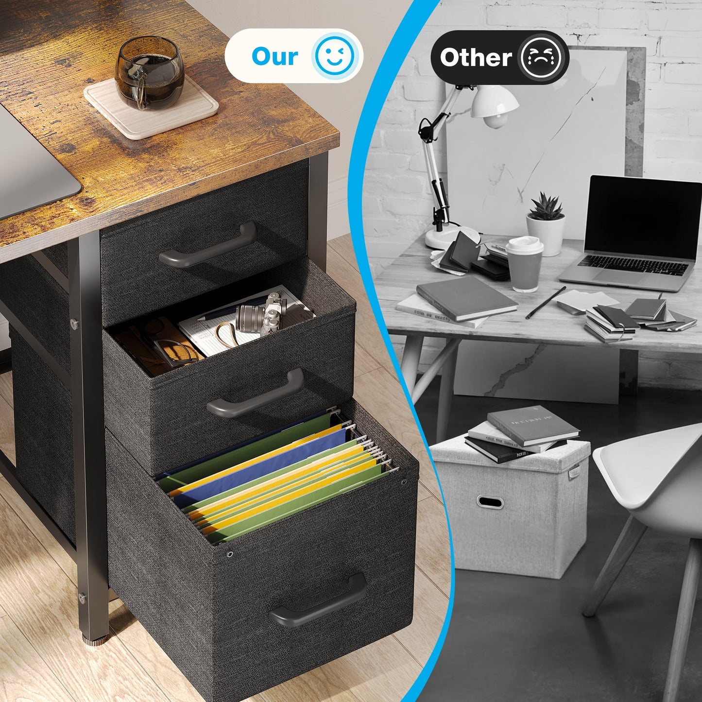 40 in Computer Desk with Power Outlets & LED Lights, Home Office Desk with 3 Drawers & Adjustable Monitor - Product image 10