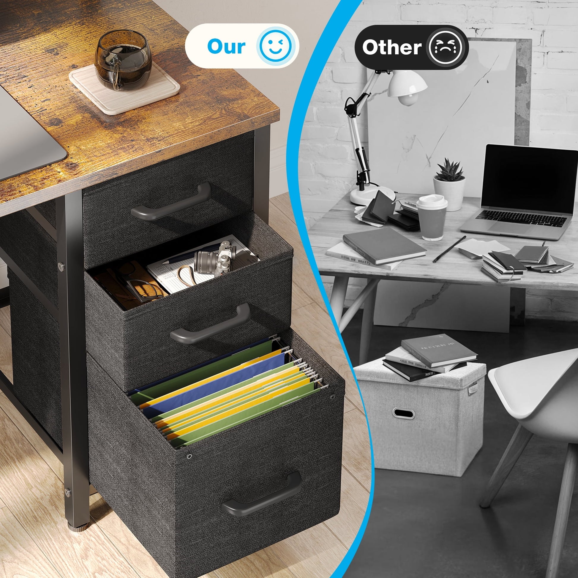 40 in Computer Desk with Power Outlets & LED Lights, Home Office Desk with 3 Drawers & Adjustable Monitor - Product image 10
