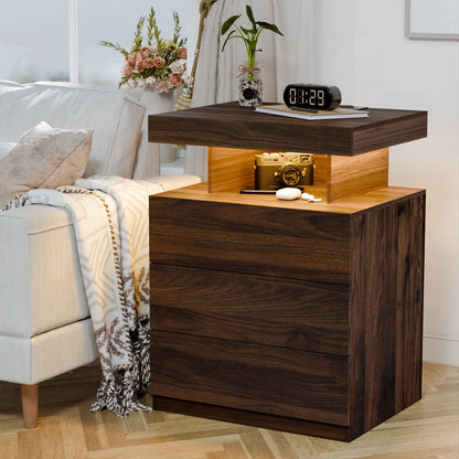 Hommpa LED Nightstand Wireless Charging Station USB Type C Outlets Bedside Table 3 Drawers Black Night - Product image 18