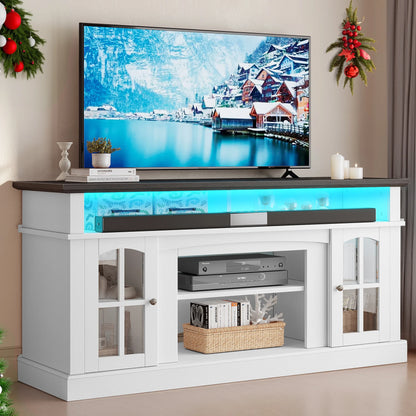 Dextrus Farmhouse LED TV Stand for Tvs up to 65'', Wood TV Media Console Entertainment Center for Living - Product image 2