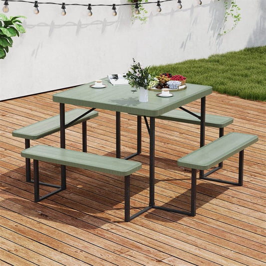 4-8 Person Outdoor Picnic Table Bench Set, All-Weather HDPE Square Dining Table with Umbrella Hole - Product image 1
