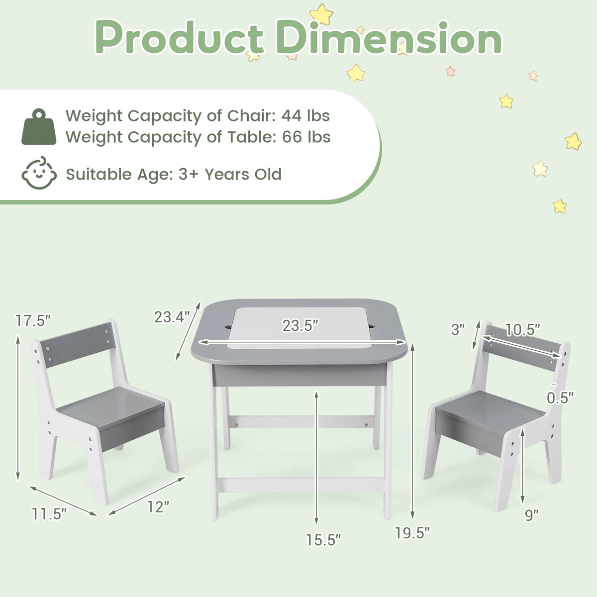 OLAKIDS Kids Table and Chair Set, 3 in 1 Wooden Activity Table with Removable Tabletop, Blackboard and Whiteboard for Toddlers Arts Crafts Drawing Reading Playing, Playroom Nursery (Natural)