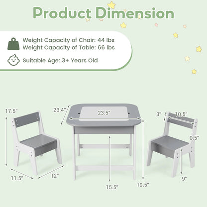 OLAKIDS Kids Table and Chair Set, 3 in 1 Wooden Activity Table with Removable Tabletop, Blackboard and Whiteboard for Toddlers Arts Crafts Drawing Reading Playing, Playroom Nursery (Natural)