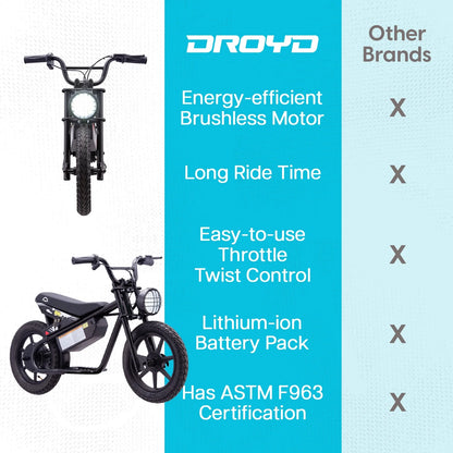 Droyd Weeler Electric Mini Bike - 24V 8ah Battery, 6 - 10 MPH, up to 8 Miles, LED Lights, Kids Ages 6+ - Product image 20