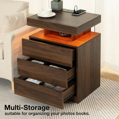 Hommpa LED Nightstand Wireless Charging Station USB Type C Outlets Bedside Table 3 Drawers Black Night - Product image 17