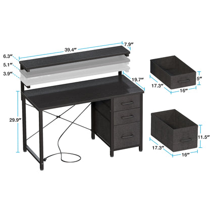 40 in Computer Desk with Power Outlets & LED Lights, Home Office Desk with 3 Drawers & Adjustable Monitor - Product image 18