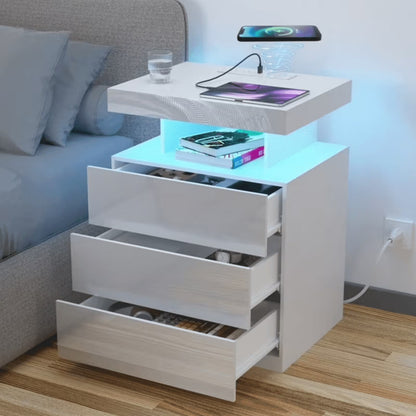Hommpa LED Nightstand Wireless Charging Station USB Type C Outlets Bedside Table 3 Drawers Black Night - Product image 8