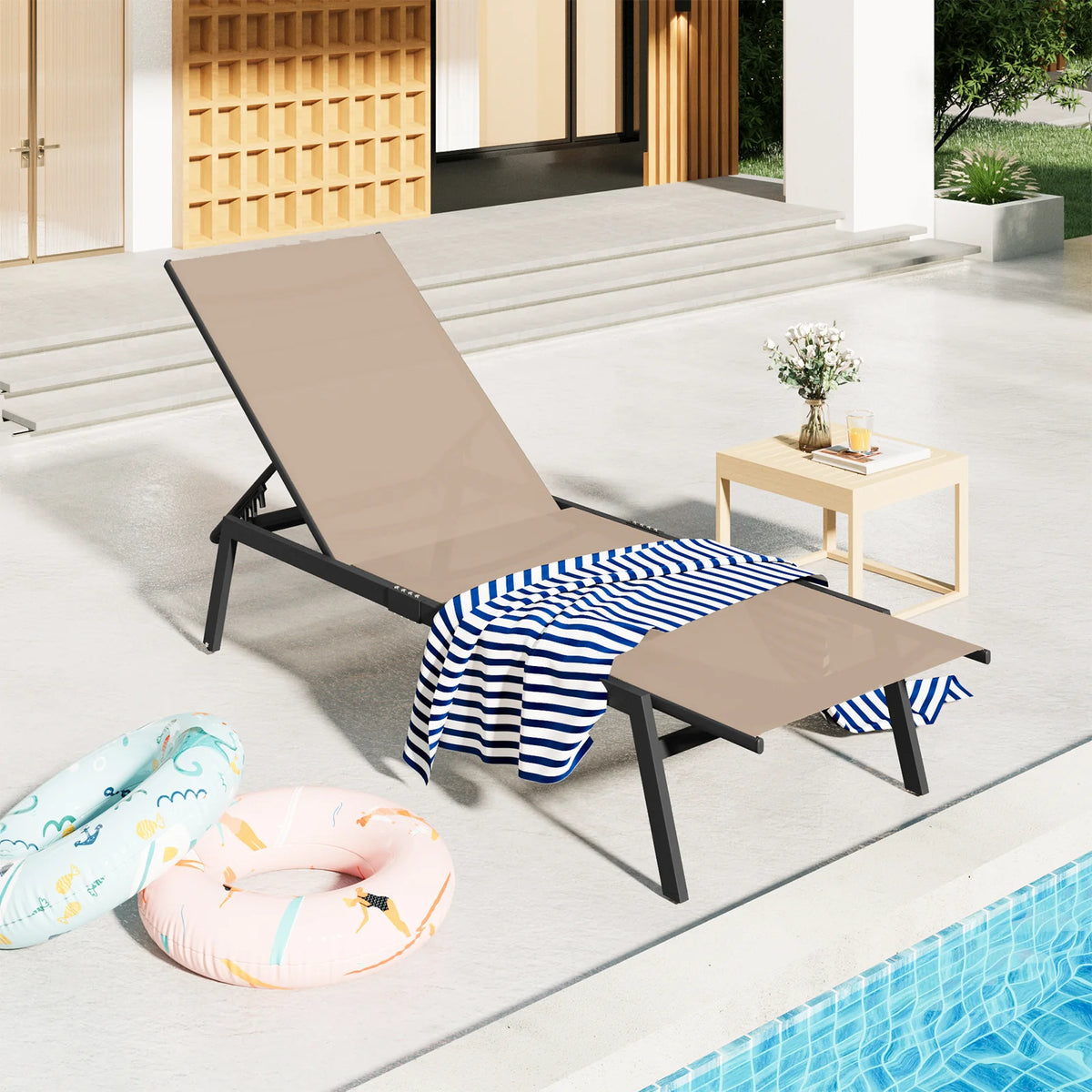 AECOJOY Patio Lounge Chairs, Outdoor Chaise Lounge with Wheels, Beige, 4PCS - Product image 2