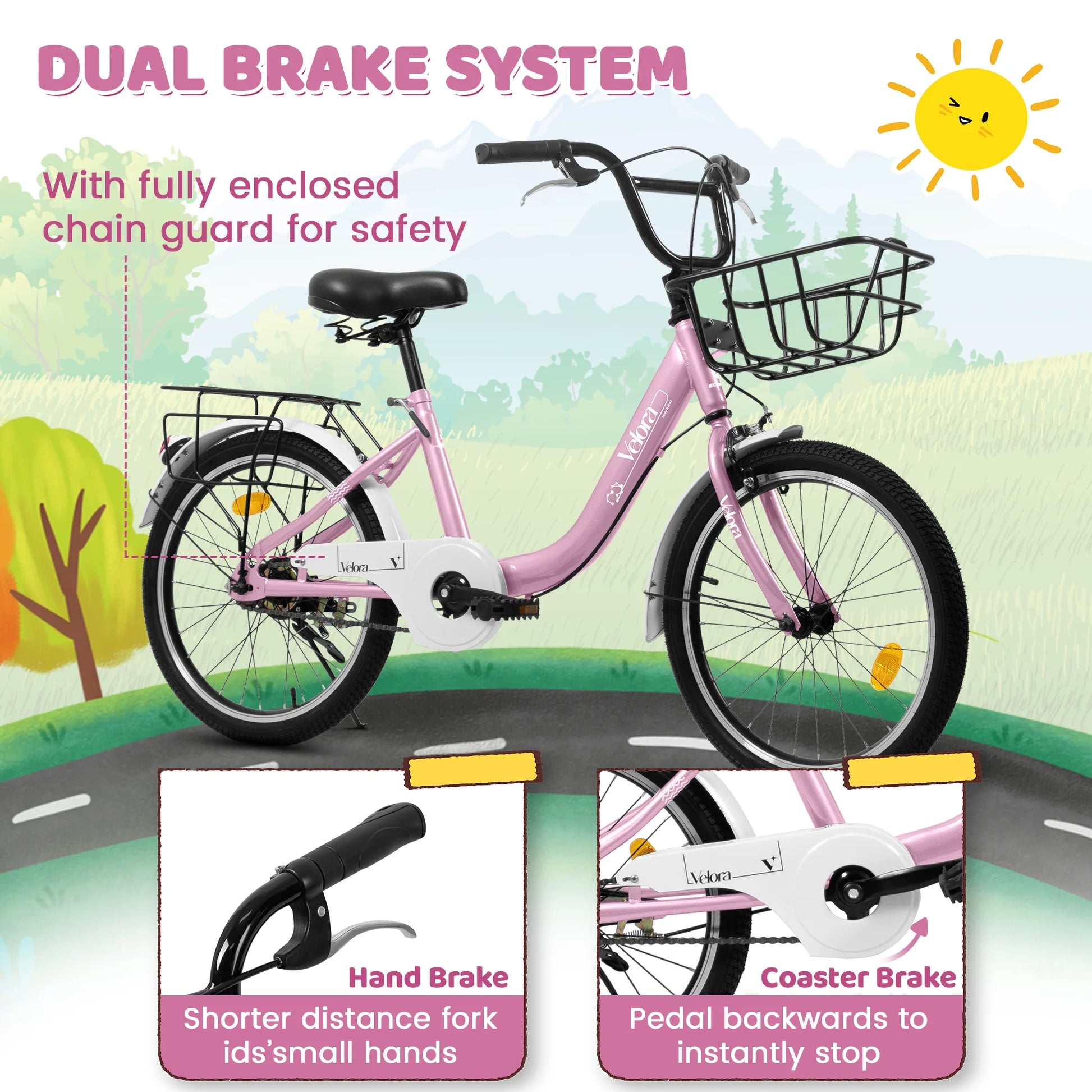 20 in Kids Bike for Boys Girls, 1 Speed Children Bicycle with Basket, Rear Seat, Chain Guard - Product image 15