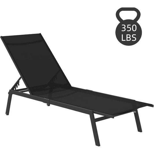 AECOJOY Patio Lounge Chairs, Outdoor Chaise Lounge with Wheels, Black - Product image 1