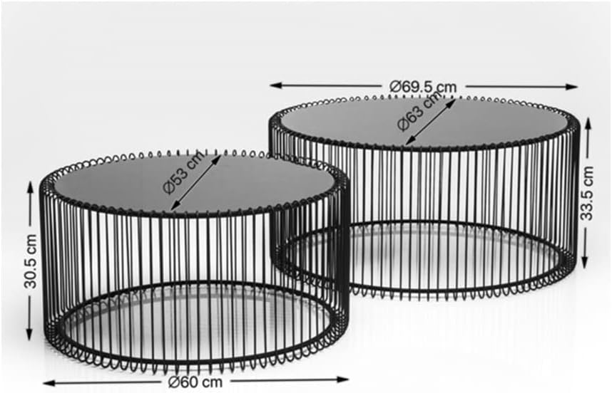 Kare Design Wire coffee tables, silver/mirror, round, steel, glass, living room coffee table set of 2, furniture, living room table, bedroom, Ø70cm, Ø60cm