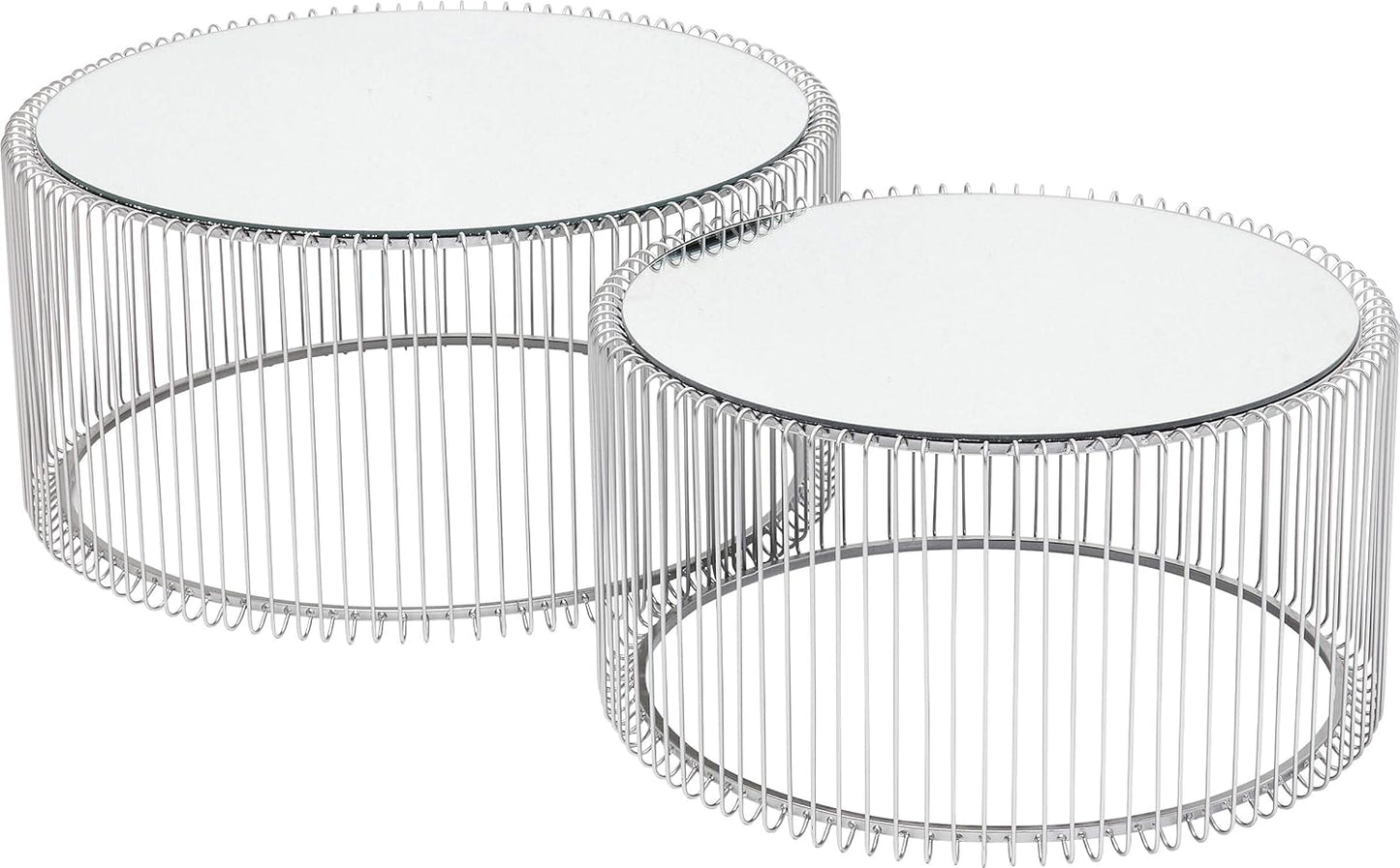 Kare Design Wire coffee tables, silver/mirror, round, steel, glass, living room coffee table set of 2, furniture, living room table, bedroom, Ø70cm, Ø60cm