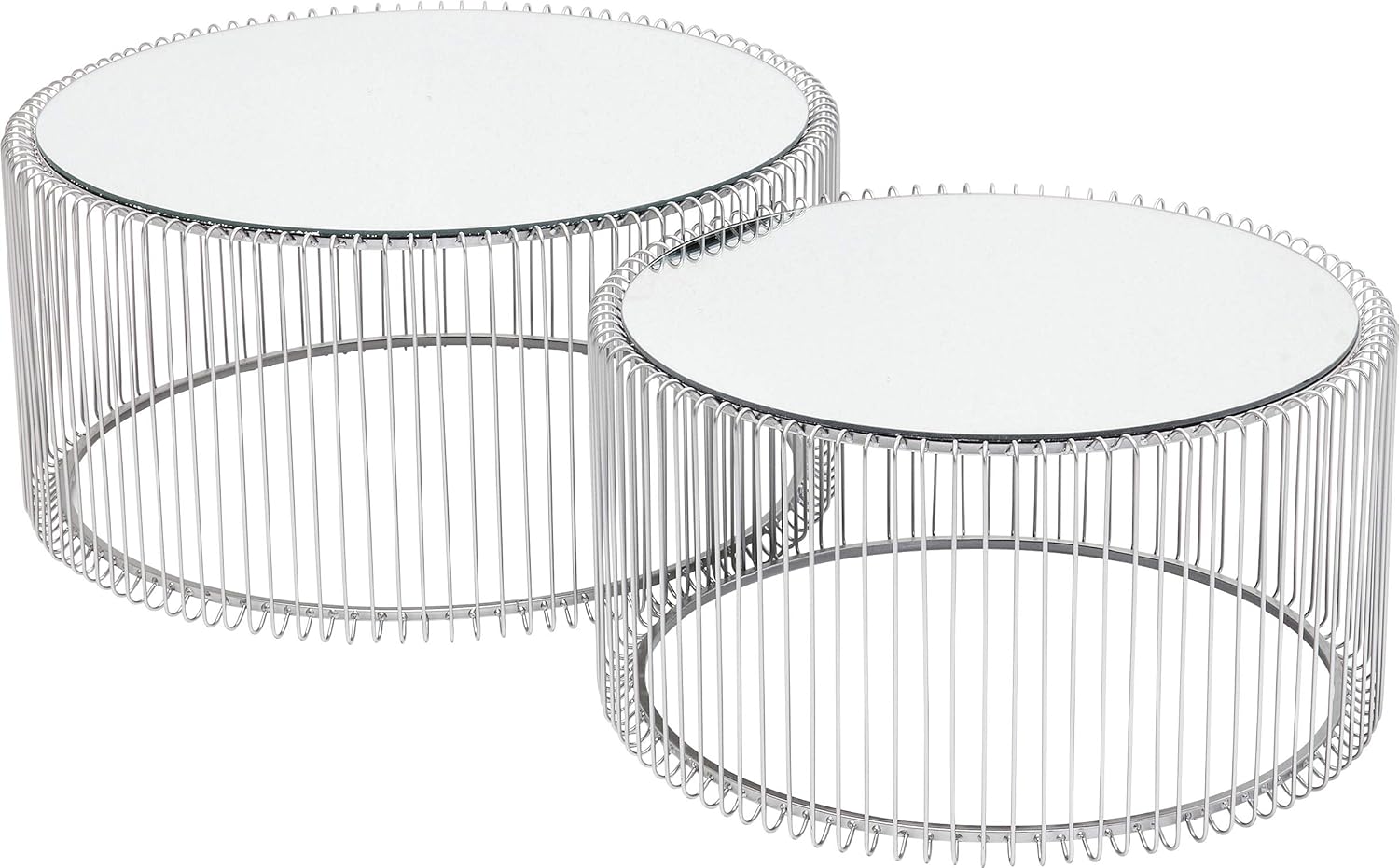 Kare Design Wire coffee tables, silver/mirror, round, steel, glass, living room coffee table set of 2, furniture, living room table, bedroom, Ø70cm, Ø60cm