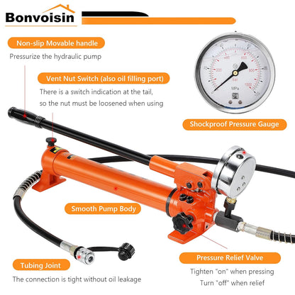 Bonvoisin CP-700 Manual Hydraulic Pump with High Pressure Gauge 700 kg/cm² Oil Content 900cc for Hydraulic Tools