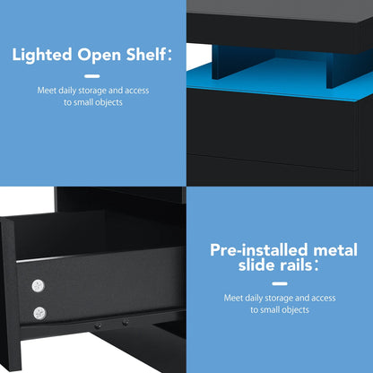 Hommpa LED Nightstand Wireless Charging Station USB Type C Outlets Bedside Table 3 Drawers Black Night - Product image 10
