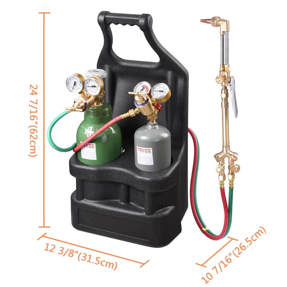 Yescom DOT Oxy Acetylene Torch Kit Gas Tank Brazing Welding Cutting Black Holder Gauge Portable Brass Nozzle Long Pipe Goggles Heavy Duty Oxygen Welder Tool Set