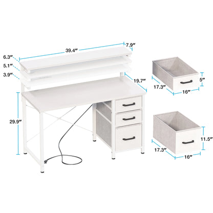 40 in Computer Desk with Power Outlets & LED Lights, Home Office Desk with 3 Drawers & Adjustable Monitor - Product image 20