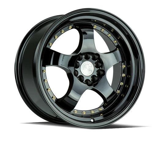 Aodhan AH03 17" 5x100/114.3 Full Gloss Black (Gold Rivet)