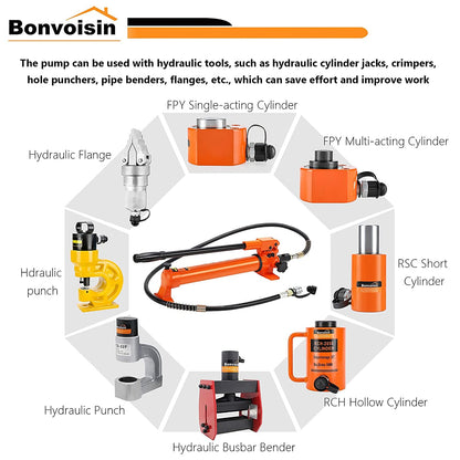 Bonvoisin CP-700 Manual Hydraulic Pump with High Pressure Gauge 700 kg/cm² Oil Content 900cc for Hydraulic Tools