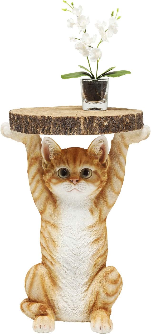 Kare Design Animal Side Table Ms. Cat, Cat, Brown/Orange, Round, Diameter 33 cm, Living Room Table, Furniture, Gift, Interior Decoration, Bedroom Decoration, Home