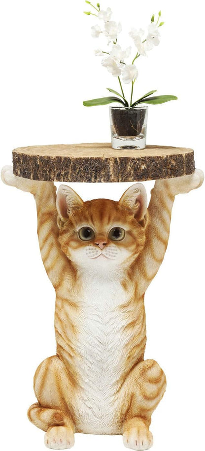 Kare Design Animal Side Table Ms. Cat, Cat, Brown/Orange, Round, Diameter 33 cm, Living Room Table, Furniture, Gift, Interior Decoration, Bedroom Decoration, Home