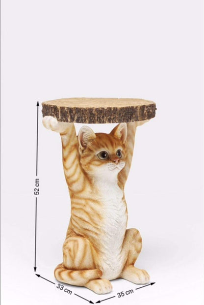 Kare Design Animal Side Table Ms. Cat, Cat, Brown/Orange, Round, Diameter 33 cm, Living Room Table, Furniture, Gift, Interior Decoration, Bedroom Decoration, Home