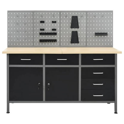 Workbench with 4 wall panels work table workstation storage tool storage 160 cm garage workshop height adjustable feet 02_0003666 -