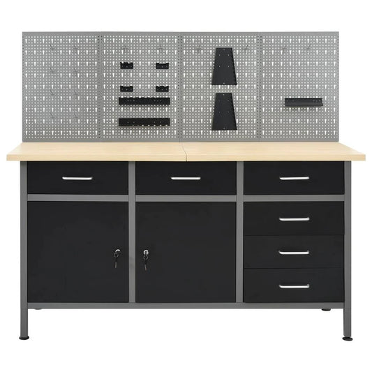 Workbench with 4 wall panels work table workstation storage tool storage 160 cm garage workshop height adjustable feet 02_0003666 -