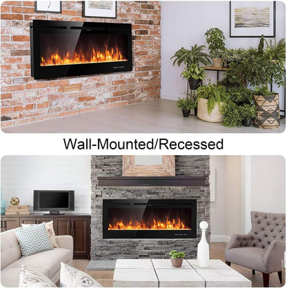 M.C.Haus Electric Fireplace with Touch Screen and Colored Glass Panel for Flame Insert - Wall Heater - Remote Control with Crystal and Logs - 900/1800 W (102 cm, Black)