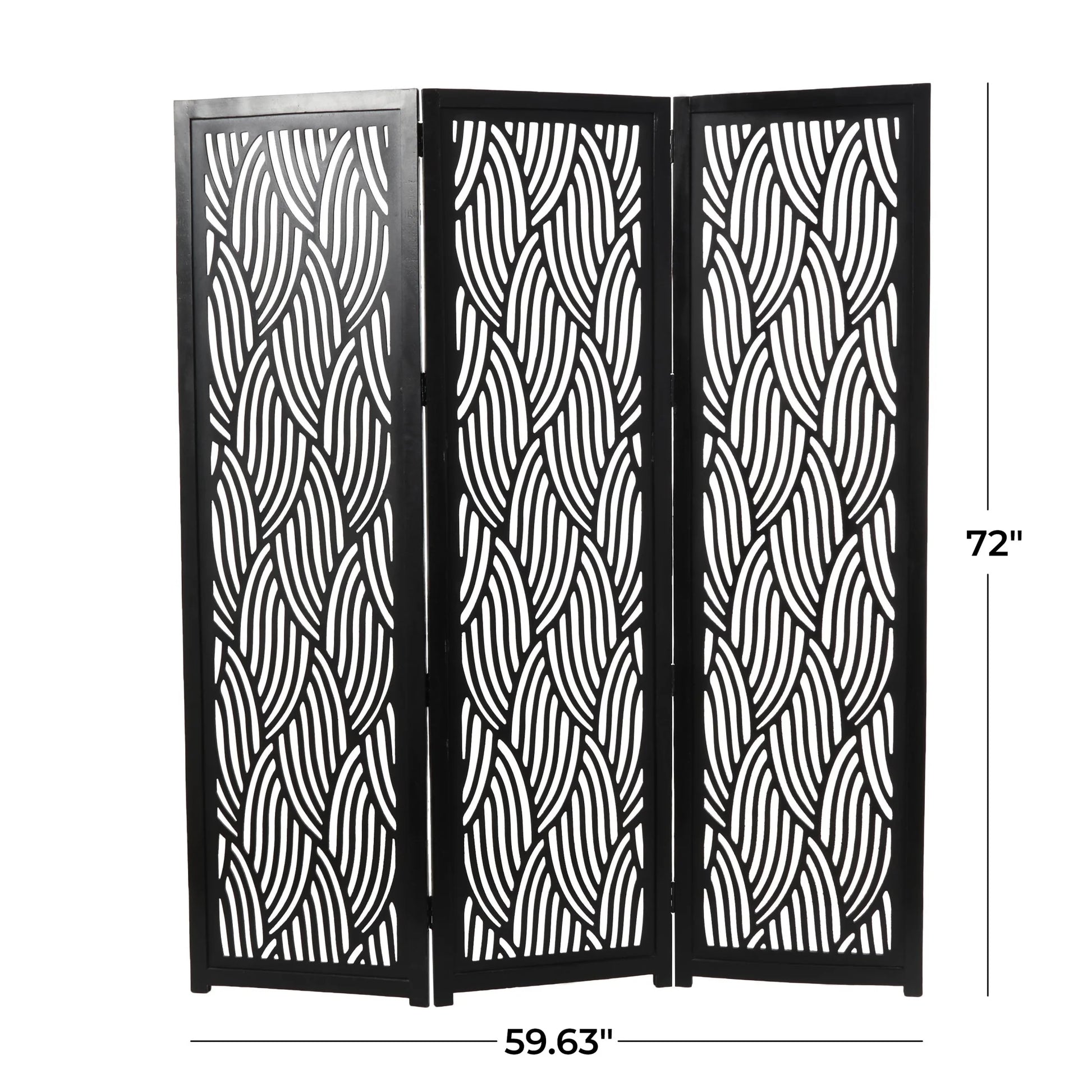 Decmode 60" x 72" Black Mango Wood Abstract Wavy Cutout 3 Panel Room Divider Screen, 1 - Piece