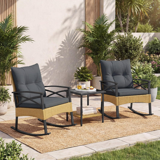 Tangkula 3 Pieces Outdoor Rocking Chairs Set for Garden