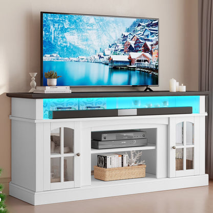 Dextrus Farmhouse LED TV Stand for Tvs up to 65'', Wood TV Media Console Entertainment Center for Living - Product image 1