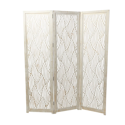Decmode 60" x 72" Black Mango Wood Abstract Wavy Cutout 3 Panel Room Divider Screen, 1 - Piece