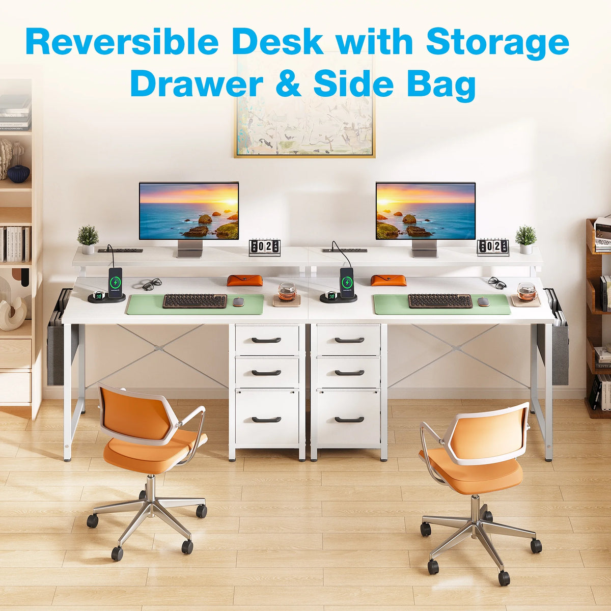 40 in Computer Desk with Power Outlets & LED Lights, Home Office Desk with 3 Drawers & Adjustable Monitor - Product image 24