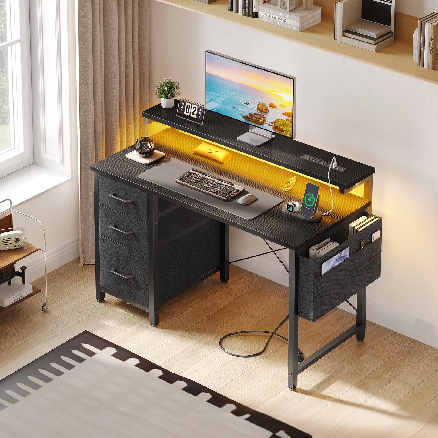40 in Computer Desk with Power Outlets & LED Lights, Home Office Desk with 3 Drawers & Adjustable Monitor - Product image 17