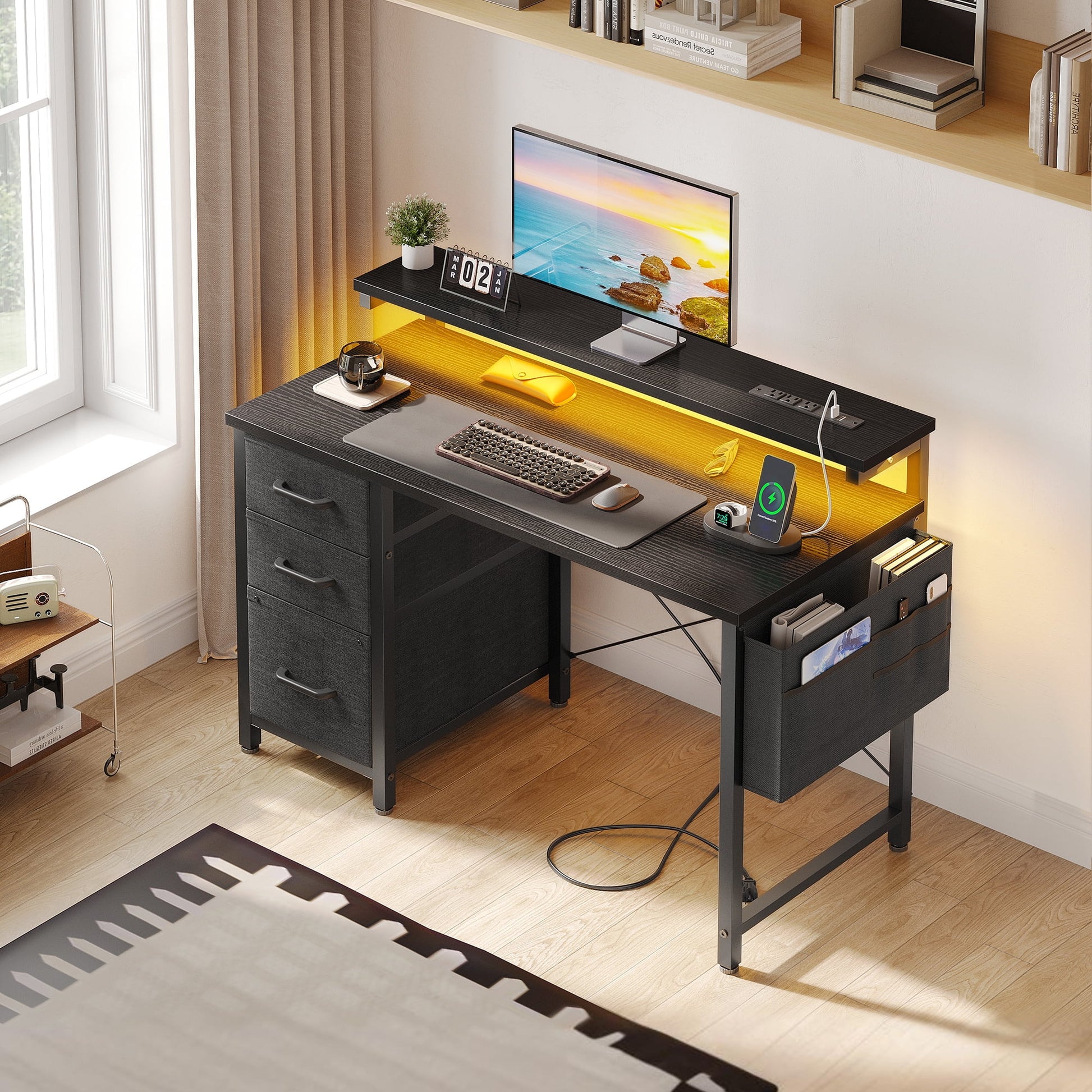 40 in Computer Desk with Power Outlets & LED Lights, Home Office Desk with 3 Drawers & Adjustable Monitor - Product image 17