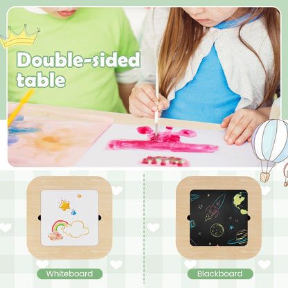 OLAKIDS Kids Table and Chair Set, 3 in 1 Wooden Activity Table with Removable Tabletop, Blackboard and Whiteboard for Toddlers Arts Crafts Drawing Reading Playing, Playroom Nursery (Natural)