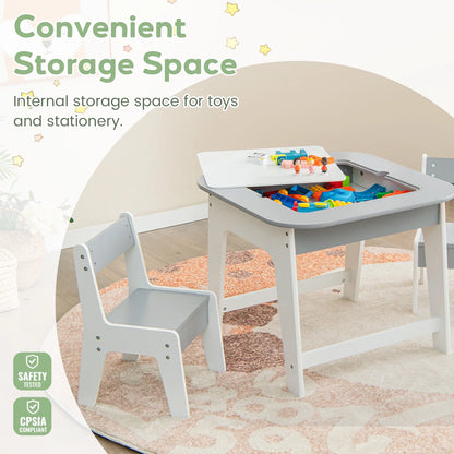 OLAKIDS Kids Table and Chair Set, 3 in 1 Wooden Activity Table with Removable Tabletop, Blackboard and Whiteboard for Toddlers Arts Crafts Drawing Reading Playing, Playroom Nursery (Natural)