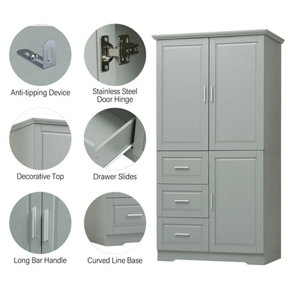 Bathroom Cabinet, 62.2" Tall Storage Cabinet with Doors and Shelves - Product image 6