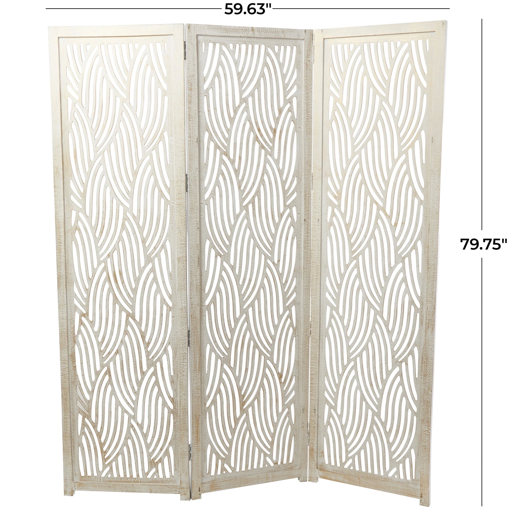 Decmode 60" x 72" Black Mango Wood Abstract Wavy Cutout 3 Panel Room Divider Screen, 1 - Piece